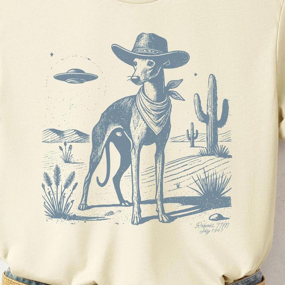 Greyhound Whippet UFO Western Retro Dog Shirt